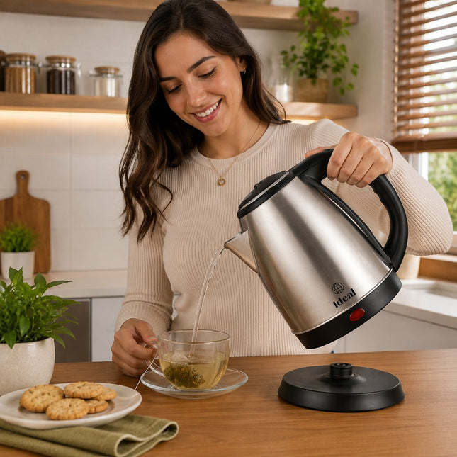 Chaleira Elétrica Em Aço Inox 1,8 Litros 1000W Desligamento Automático e Base Removível Para Café e Chá